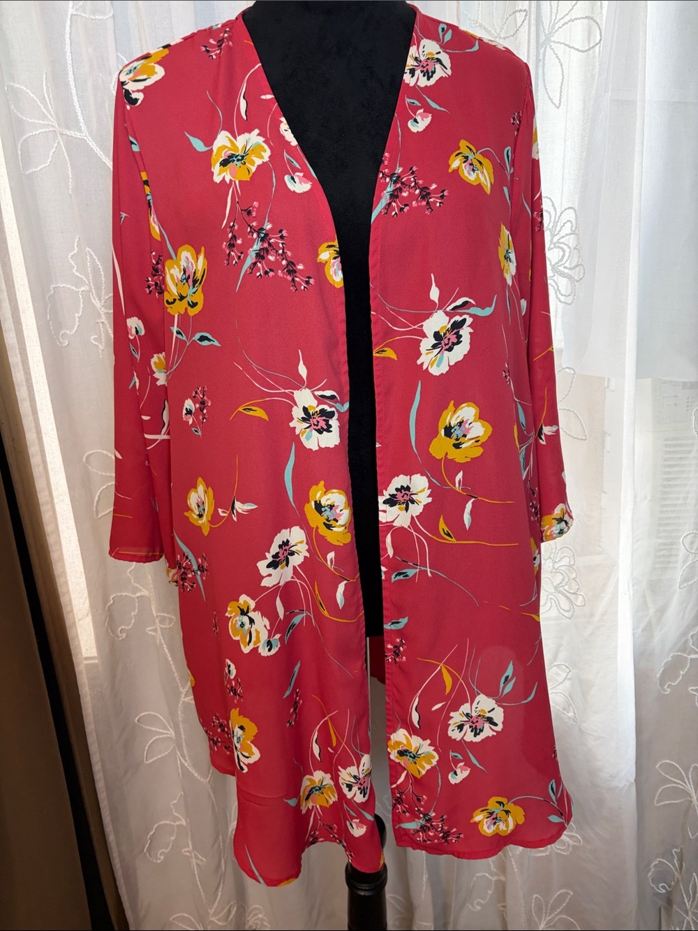 Maurices Floral coral sheer kimono /cover-up OS
